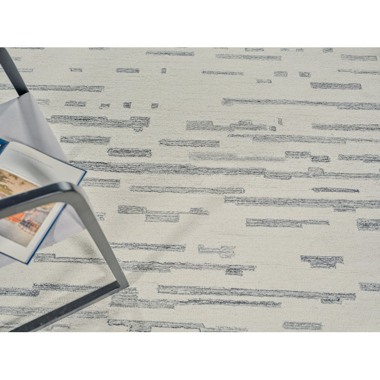 Ivory and Gray Hand-Tufted Wool Rectangular Area Rug, 12' x 15'