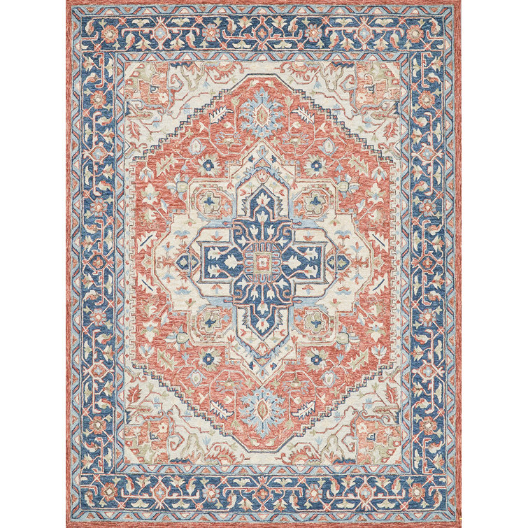 Richmond Serapi Red and Blue Hand-Tufted Wool Rug 5' x 8'