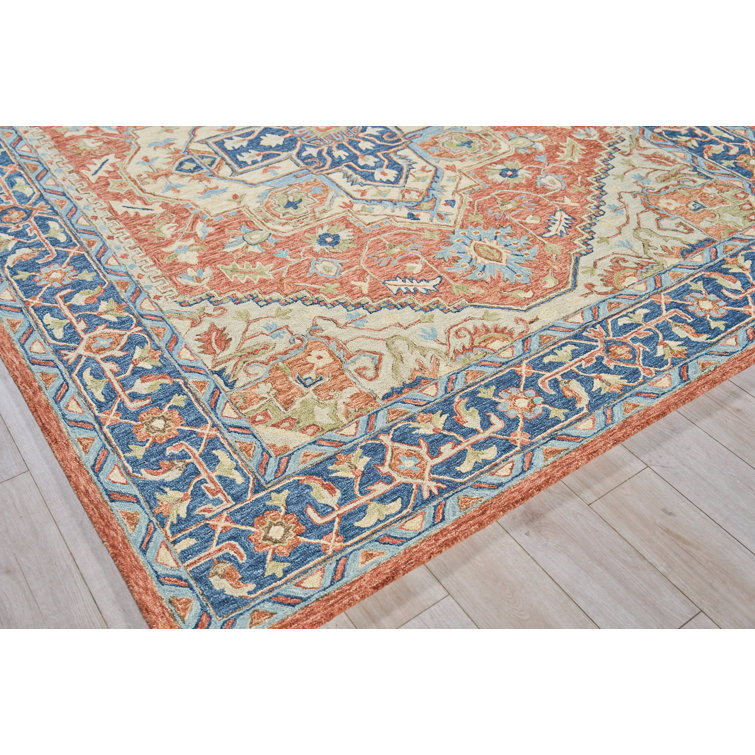 Richmond Serapi Red and Blue Hand-Tufted Wool Rug 5' x 8'