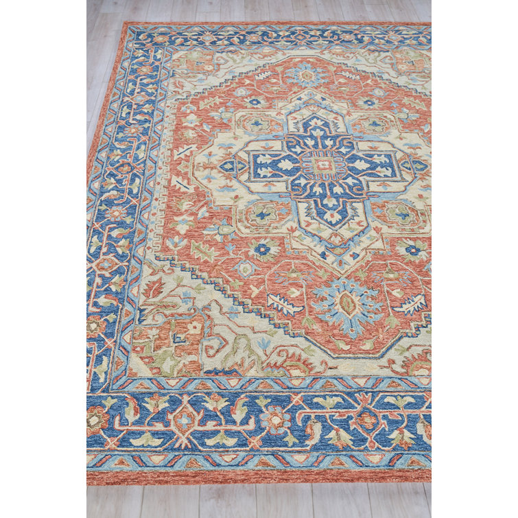 Richmond Serapi Red and Blue Hand-Tufted Wool Rug 5' x 8'