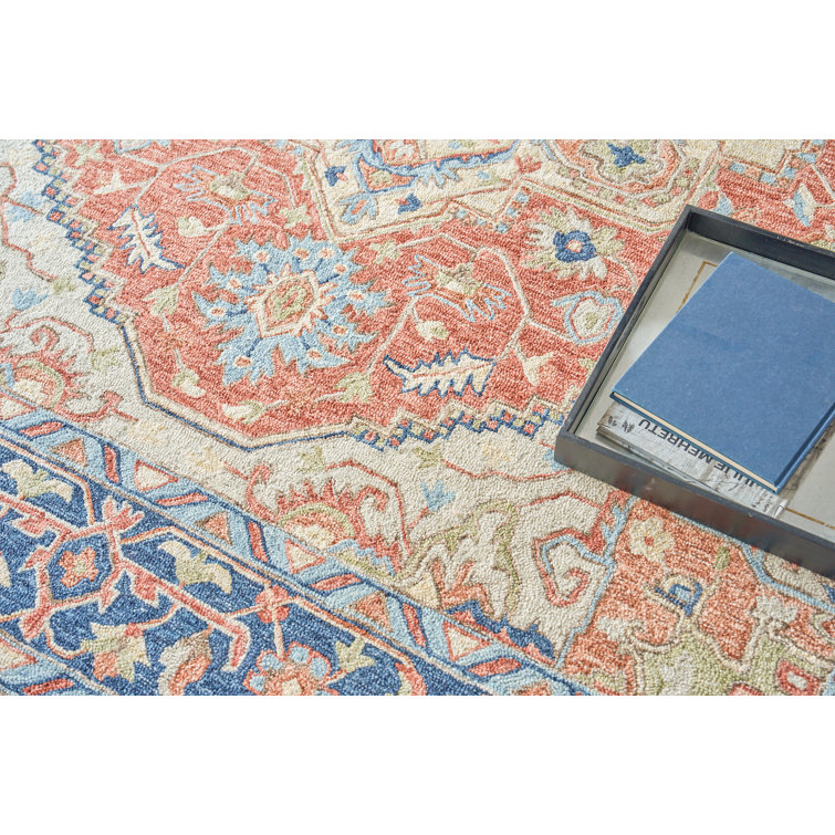 Richmond Serapi Red and Blue Hand-Tufted Wool Rug 5' x 8'