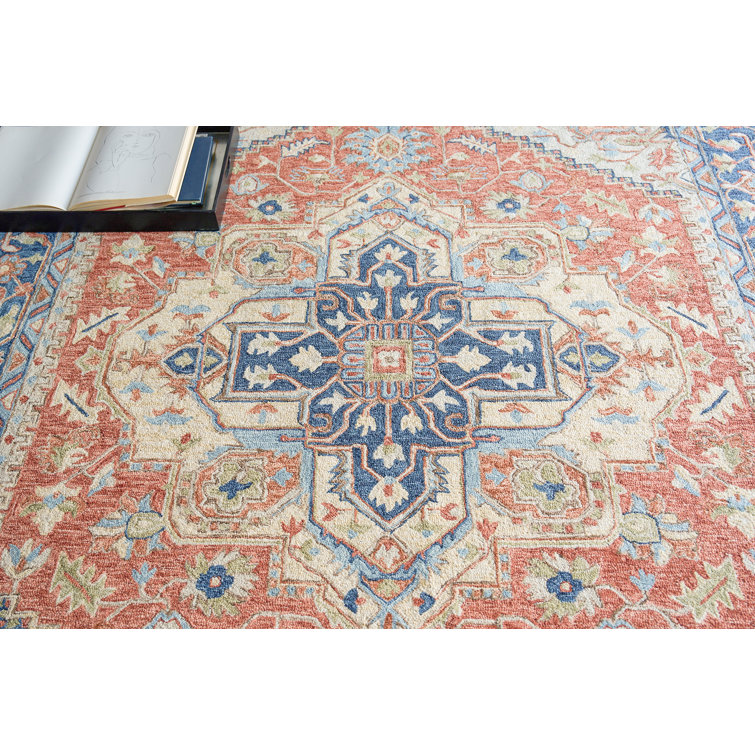 Richmond Serapi Red and Blue Hand-Tufted Wool Rug 5' x 8'