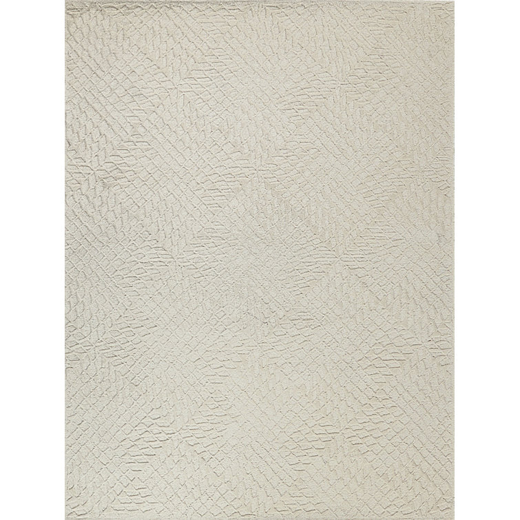 Ivory Tufted Handmade Wool Rectangular 4' x 6' Area Rug