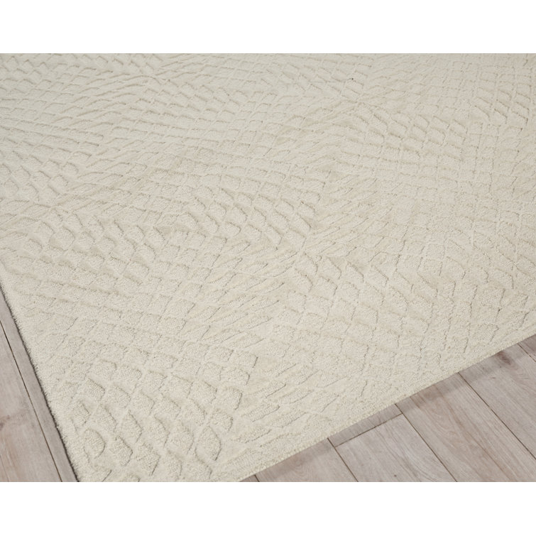 Ivory Tufted Handmade Wool Rectangular 4' x 6' Area Rug