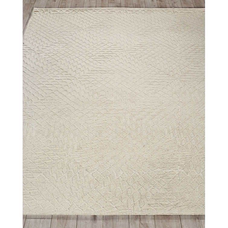 Ivory Tufted Handmade Wool Rectangular 4' x 6' Area Rug