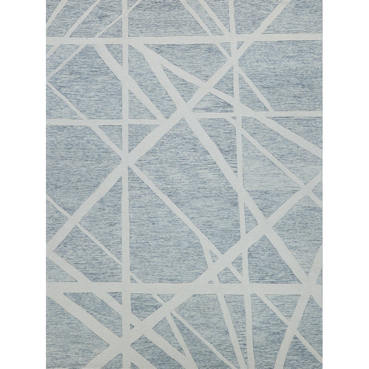 Ivory and Silver Geometric Wool 9' x 12' Handmade Tufted Rug