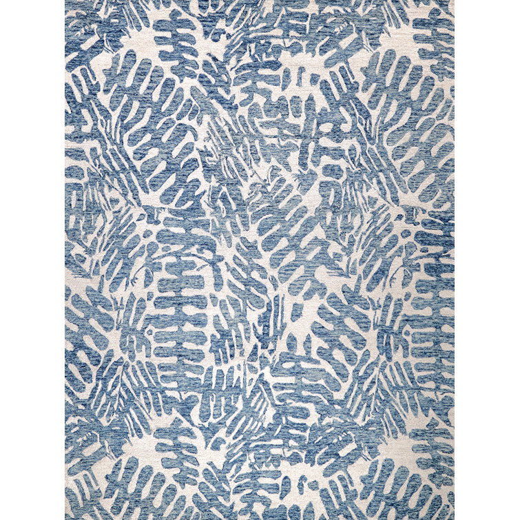 Ivory and Blue Hand-Tufted Wool 10' x 14' Rug
