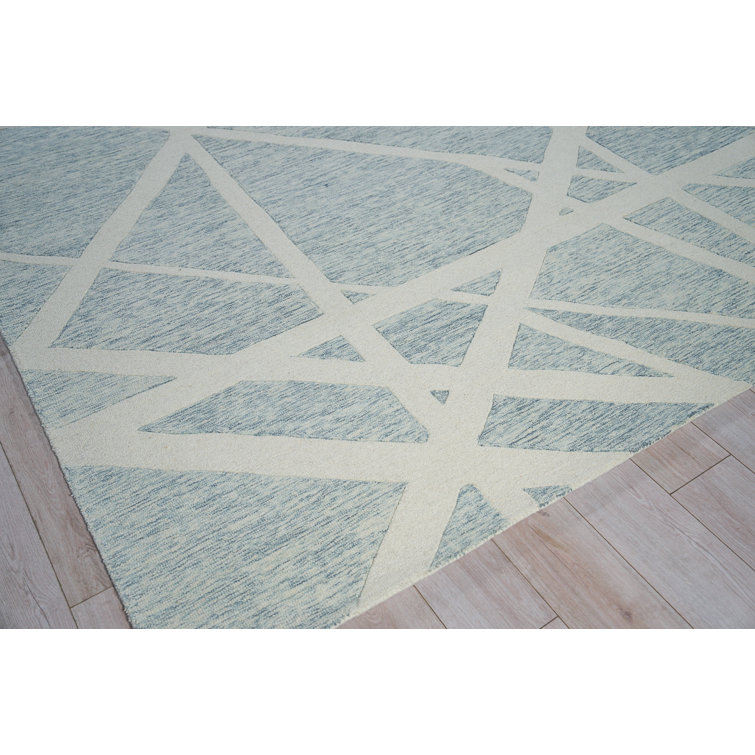 Ivory and Silver Geometric Wool 9' x 12' Handmade Tufted Rug