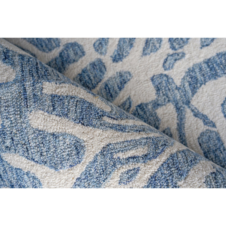 Ivory and Blue Hand-Tufted Wool 10' x 14' Rug