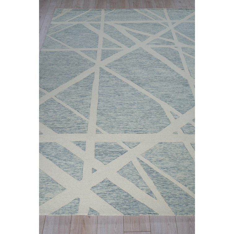 Handmade Ivory and Silver Geometric Wool Area Rug, 5' x 8'