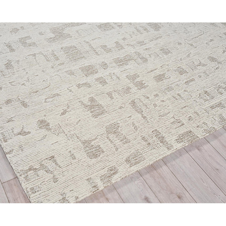 Handmade Beige and Ivory Wool Tufted Rectangular Rug 6' x 9'
