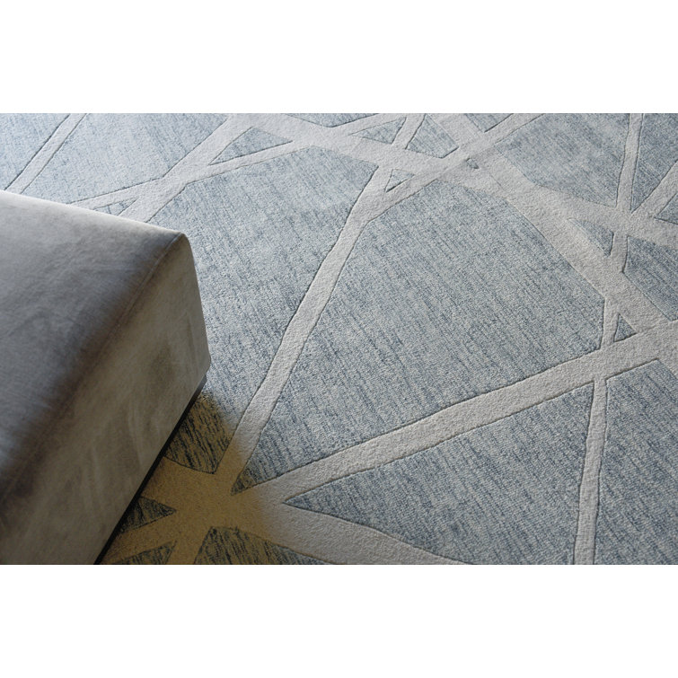 Ivory and Silver Geometric Wool 9' x 12' Handmade Tufted Rug