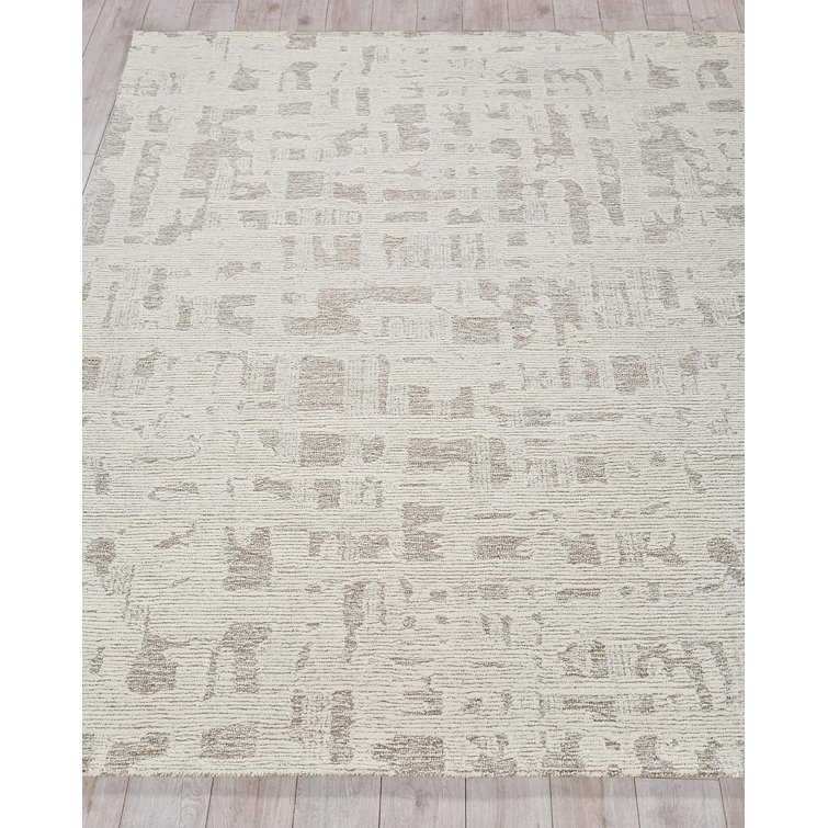 Handmade Beige and Ivory Wool Tufted Rectangular Rug 6' x 9'
