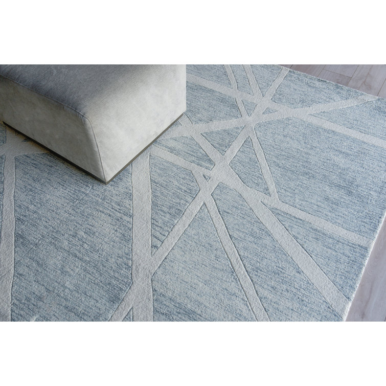 Ivory and Silver Geometric Wool 9' x 12' Handmade Tufted Rug