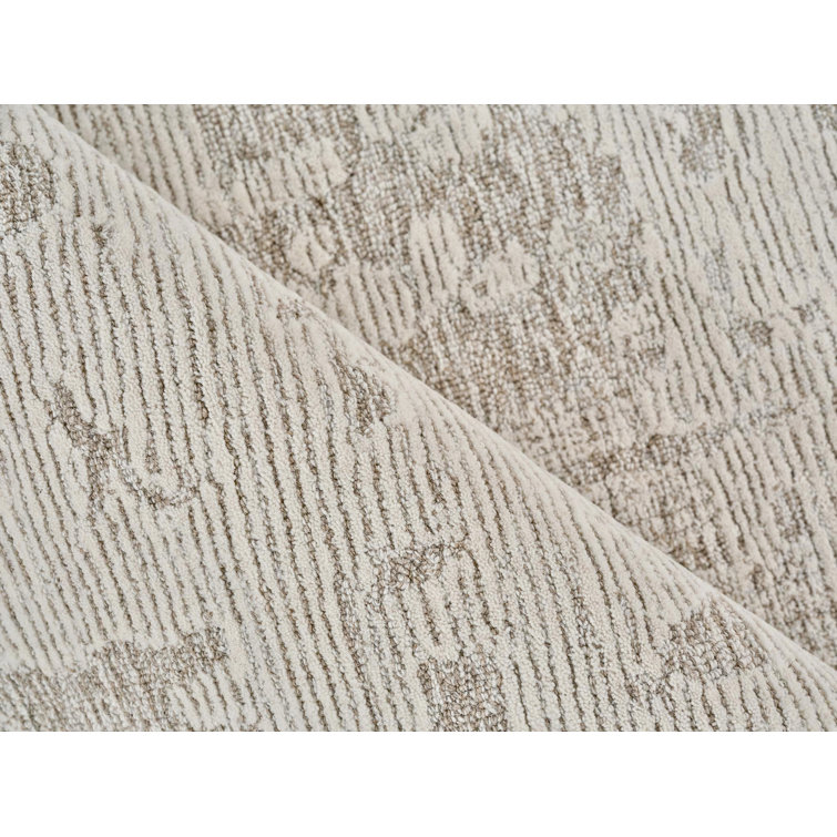 Handmade Beige and Ivory Wool Tufted Rectangular Rug 6' x 9'
