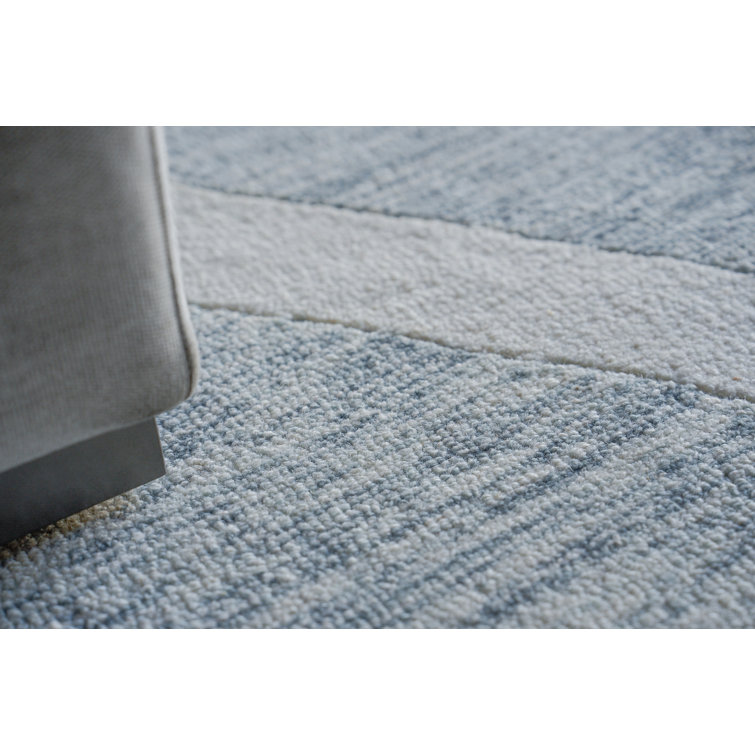 Ivory and Silver Geometric Wool 9' x 12' Handmade Tufted Rug
