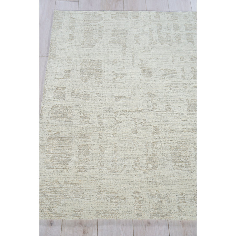 Handmade Beige and Ivory Wool Tufted Rectangular Rug 6' x 9'