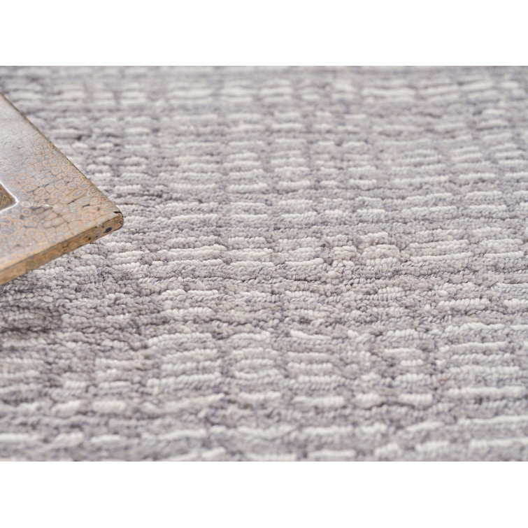 Ivory and Gray Hand-knotted Wool Rectangular Rug 9' x 12'