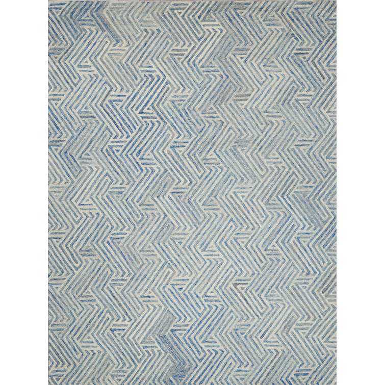 Ivory and Blue Hand-Tufted Wool 9' x 12' Area Rug