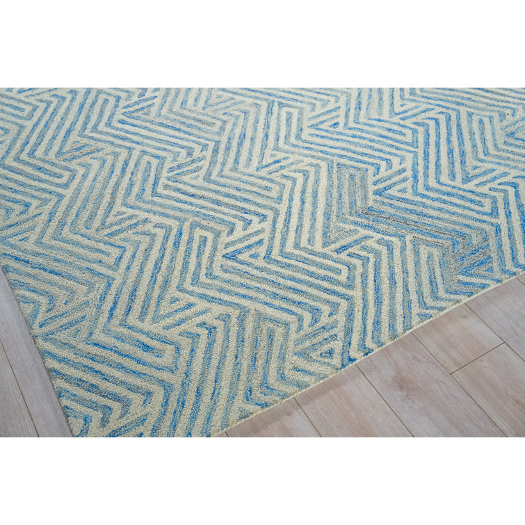 Ivory and Blue Hand-Tufted Wool 9' x 12' Area Rug