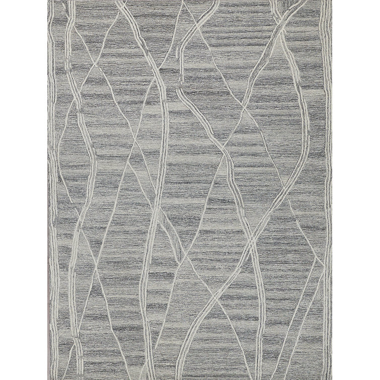 Ivory and Gray Hand-Tufted Wool Rectangular Rug 5' x 8'