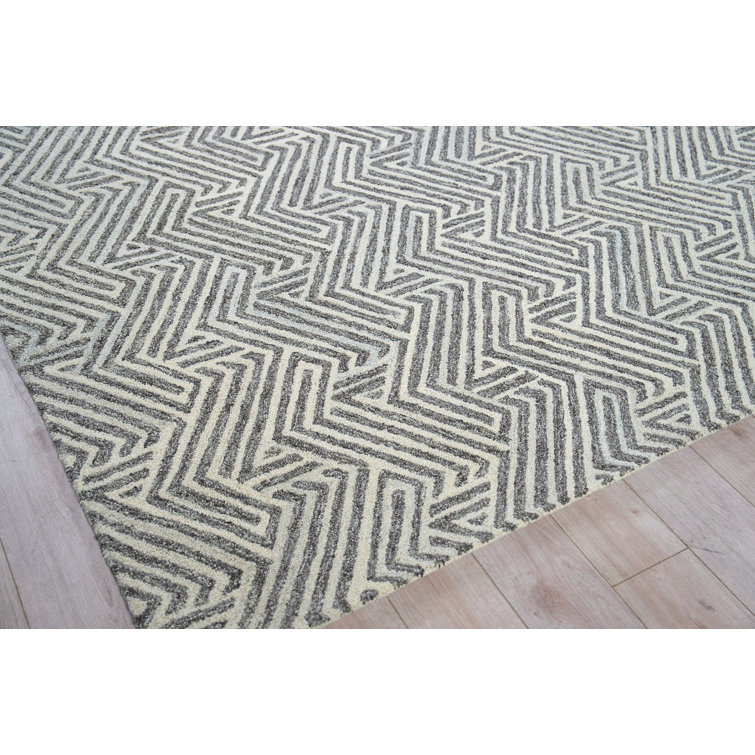 Ivory and Gray Hand-Tufted Wool Rectangular Area Rug 10' x 14'