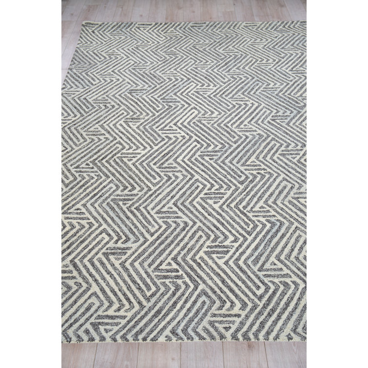 Ivory and Gray Hand-Tufted Wool Rectangular Area Rug 10' x 14'
