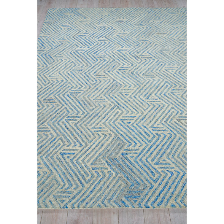 Ivory and Blue Hand-Tufted Wool 9' x 12' Area Rug