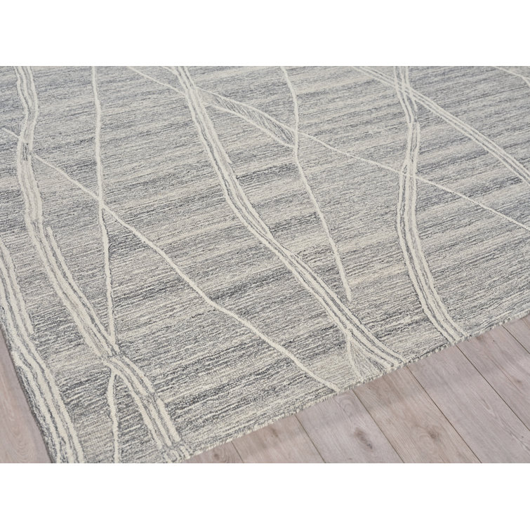 Ivory and Gray Hand-Tufted Wool Rectangular Rug 5' x 8'