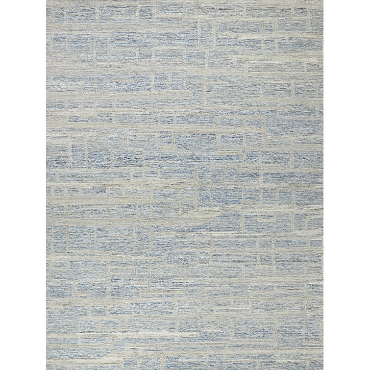Ivory and Blue Handmade Wool Tufted Rectangular Area Rug