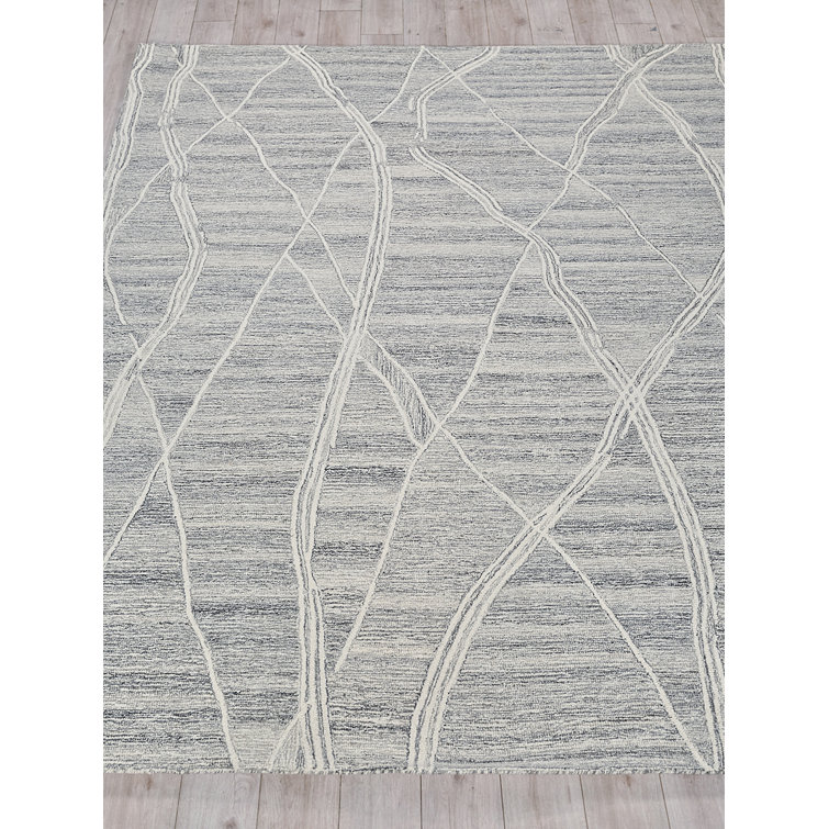 Ivory and Gray Hand-Tufted Wool Rectangular Rug 5' x 8'