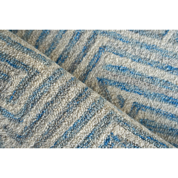 Ivory and Blue Hand-Tufted Wool 9' x 12' Area Rug
