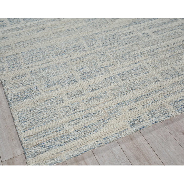 Ivory and Blue Handmade Wool Tufted Rectangular Area Rug