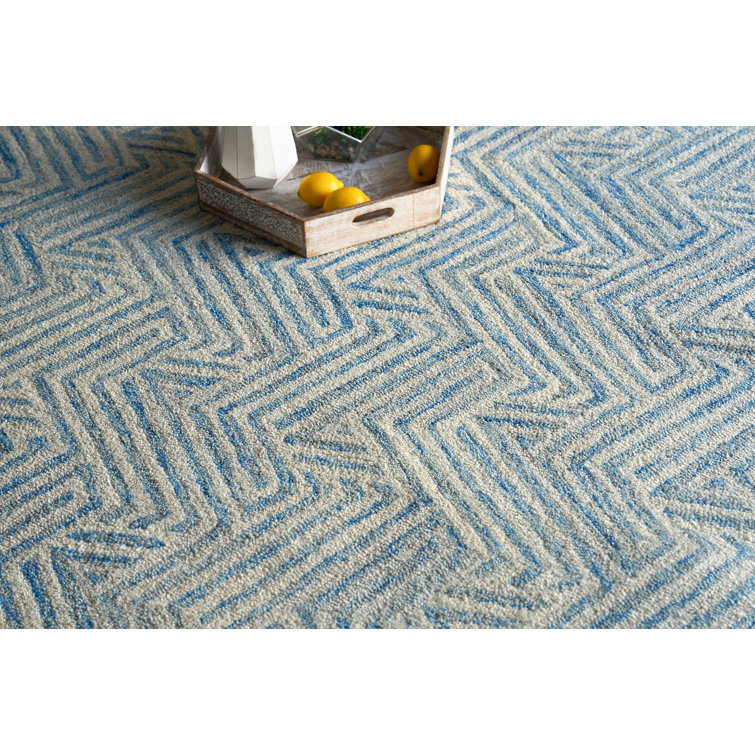 Ivory and Blue Hand-Tufted Wool 9' x 12' Area Rug