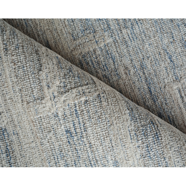 Ivory and Blue Handmade Wool Tufted Rectangular Area Rug