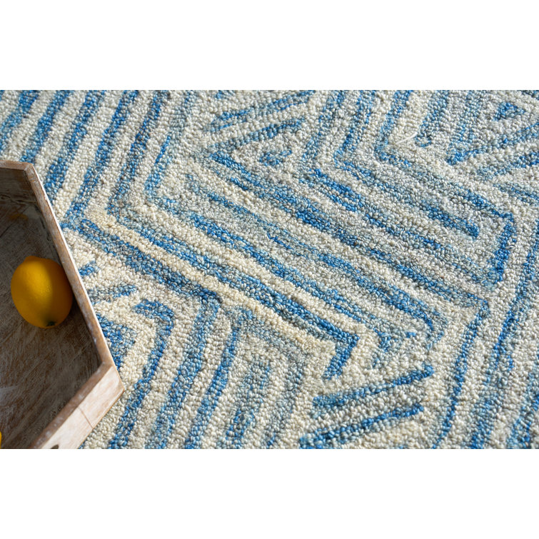 Ivory and Blue Hand-Tufted Wool 9' x 12' Area Rug
