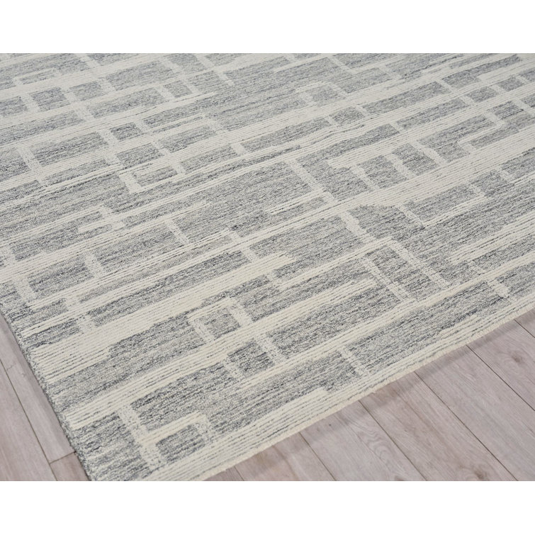 Ivory and Gray Hand-Tufted Wool Rectangular Area Rug 12' x 15'