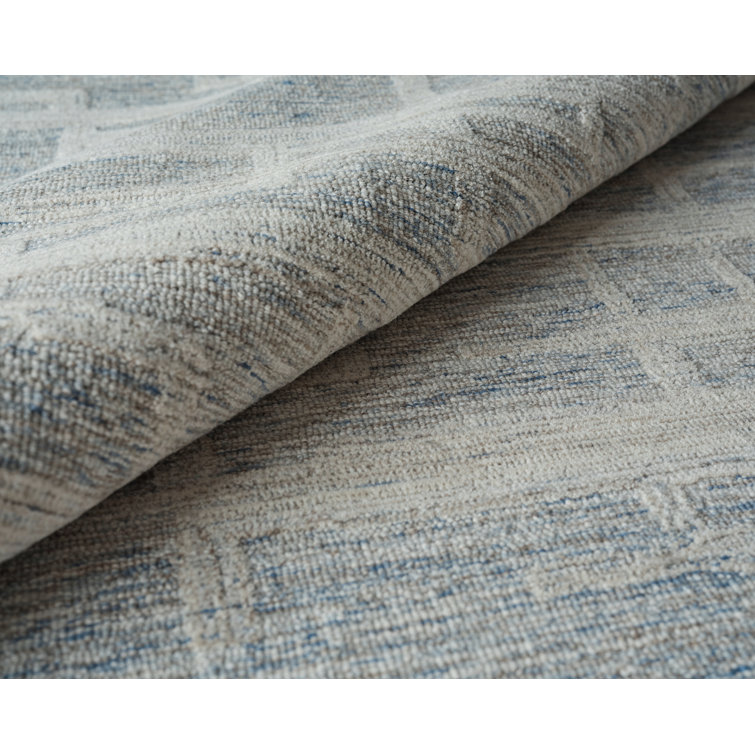 Ivory and Blue Handmade Wool Tufted Rectangular Area Rug