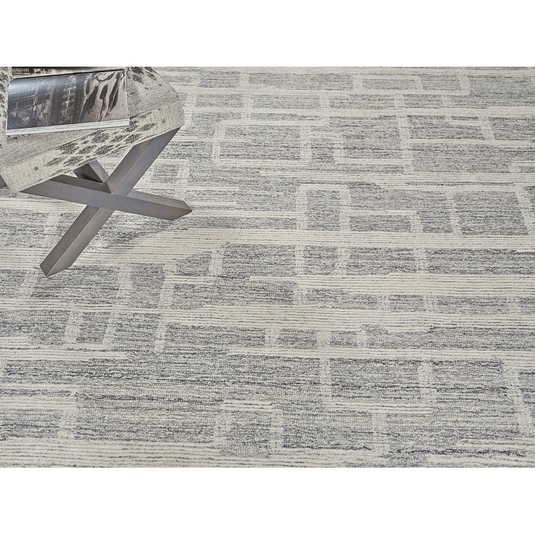 Ivory and Gray Hand-Tufted Wool Rectangular Area Rug 12' x 15'