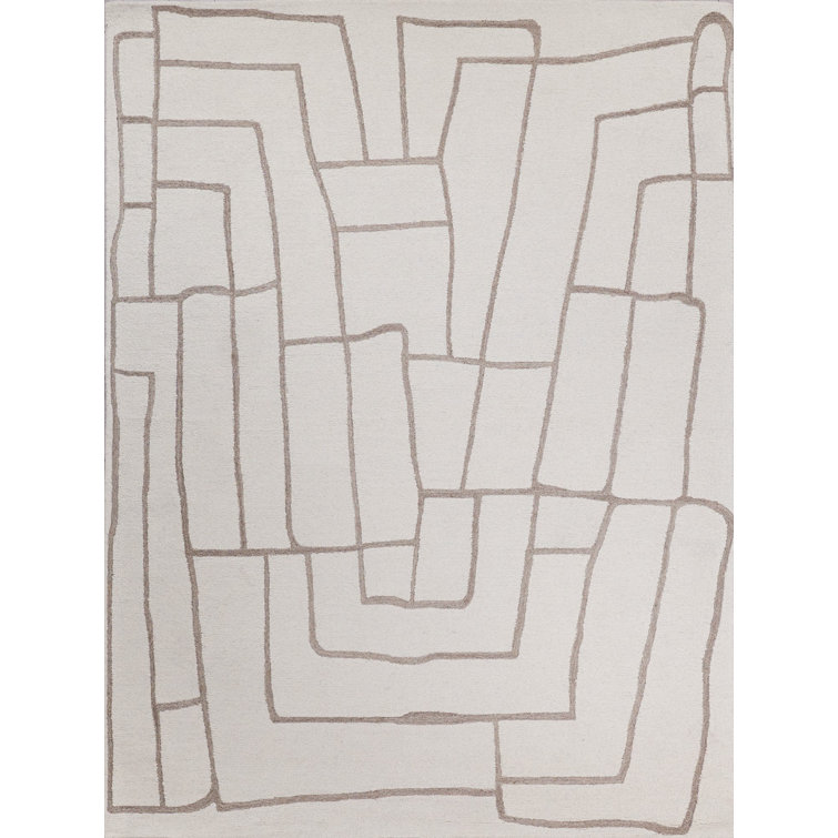 Ivory and Beige Hand-Tufted Wool Rectangular Rug 2' x 3'