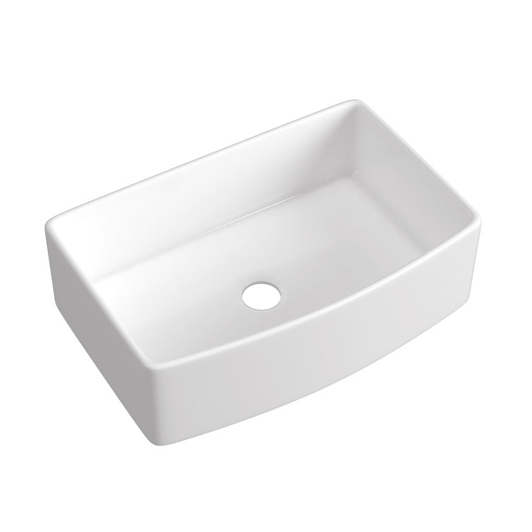 Premium White Fireclay Curved Apron Front Single Bowl Kitchen Sink