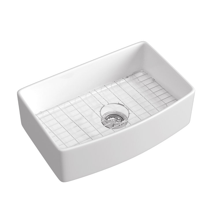 Premium White Fireclay Curved Apron Front Single Bowl Kitchen Sink
