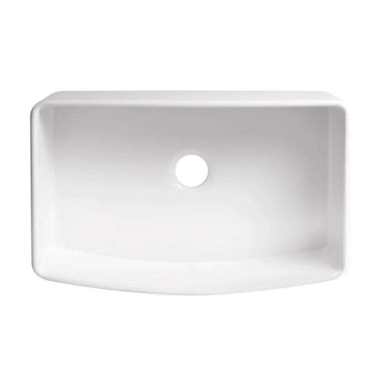 Premium White Fireclay Curved Apron Front Single Bowl Kitchen Sink