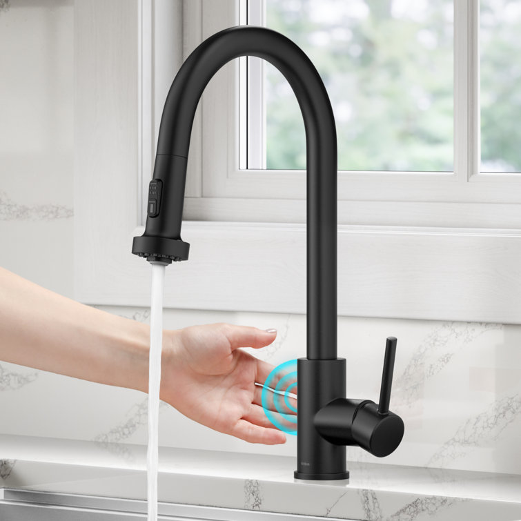 Matte Black Touchless Kitchen Faucet with Pull-out Spray