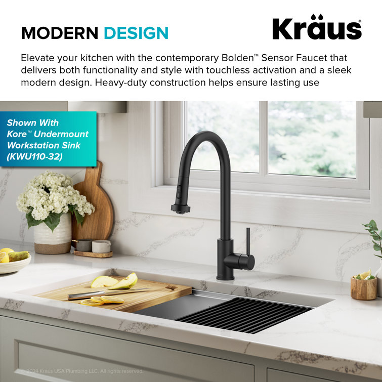 Matte Black Touchless Kitchen Faucet with Pull-out Spray