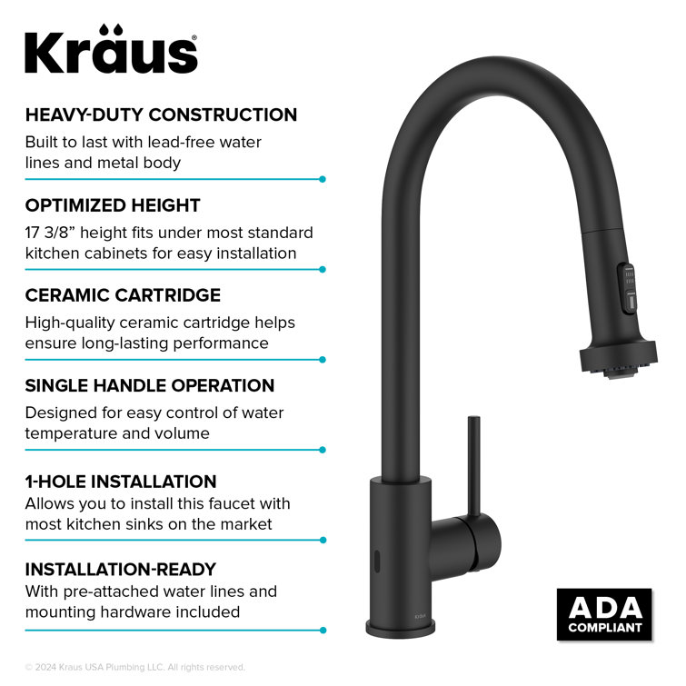 Matte Black Touchless Kitchen Faucet with Pull-out Spray