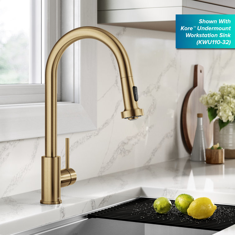 Brushed Brass Pull Down Kitchen Faucet with Spray