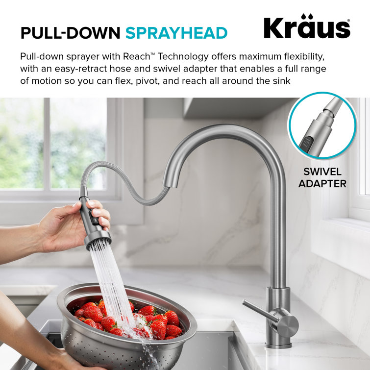 Brushed Brass Pull Down Kitchen Faucet with Spray
