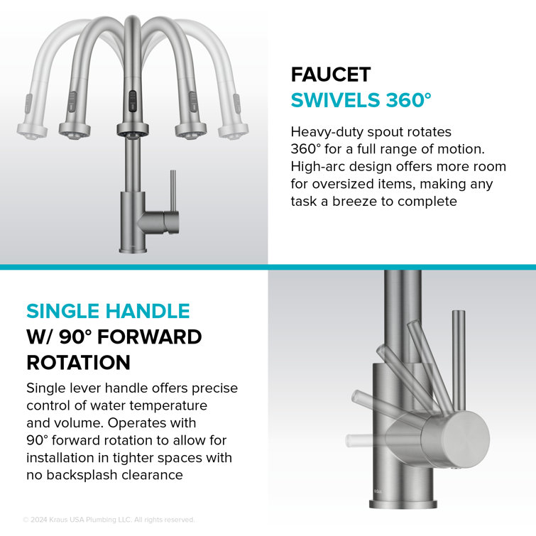 Brushed Brass Pull Down Kitchen Faucet with Spray