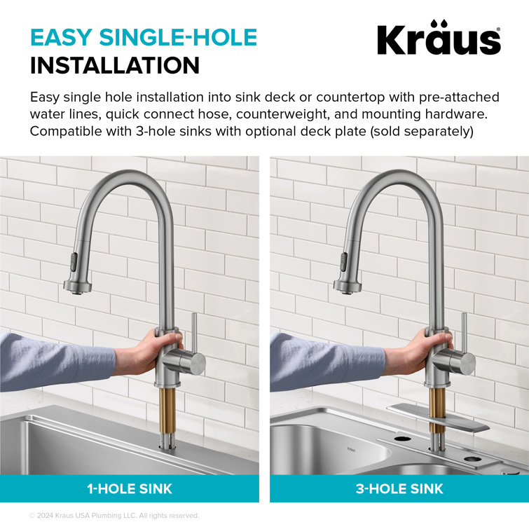 Brushed Brass Pull Down Kitchen Faucet with Spray